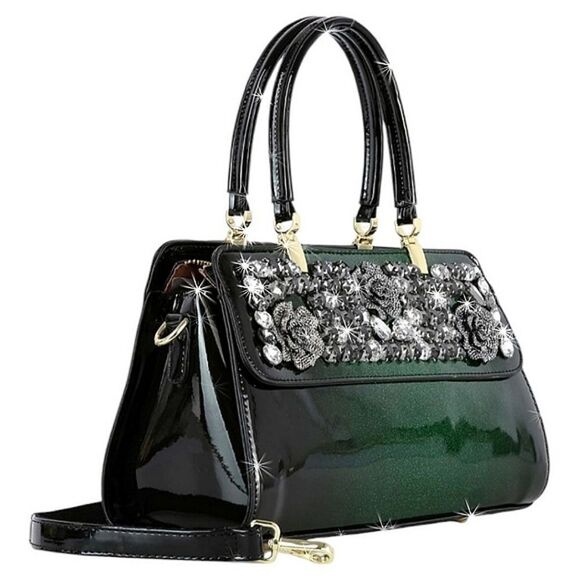 Handbags - Gorgeous Rhinestone Bling Green Tote Shoulder Handbag Purse